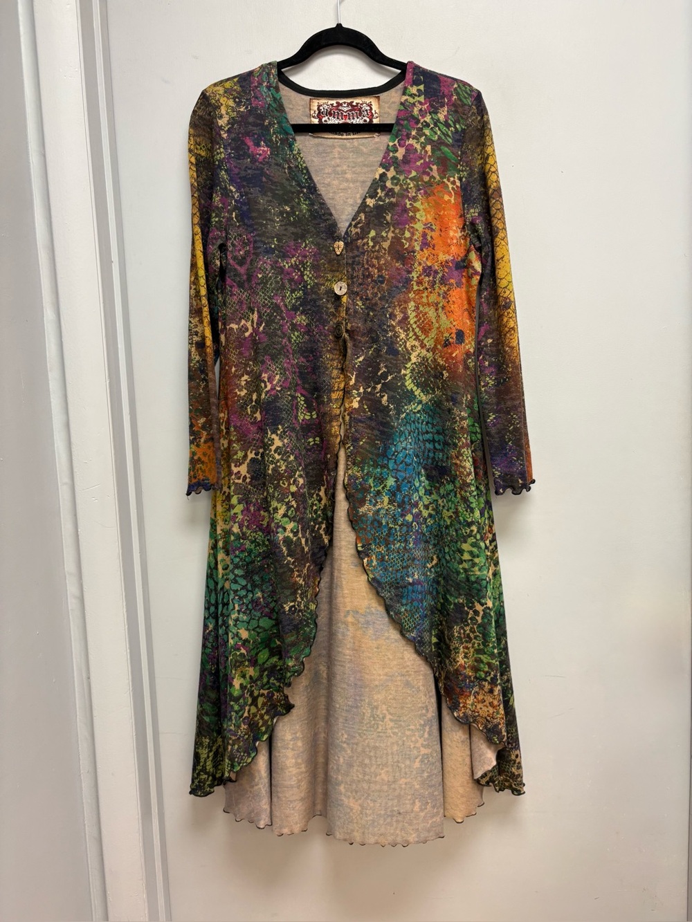 Amma Design Made in LA Multicolor Snake Print Duster Cardigan Size L